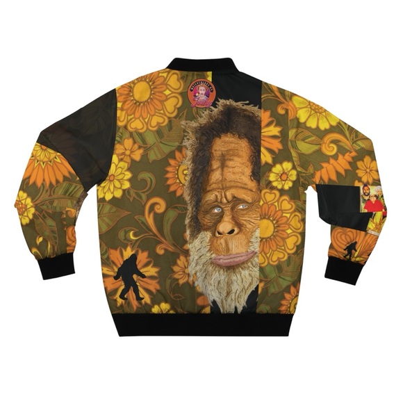 Retro 80s Bigfoot Floral Bomber - Harry & The Henderson's Full-Zip Flight Jacket - Picture 4 of 5